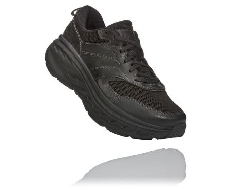 Hoka Bondi Leather Road - Tenis Caminhada Mulher Pretas | PT-pF7hdB4